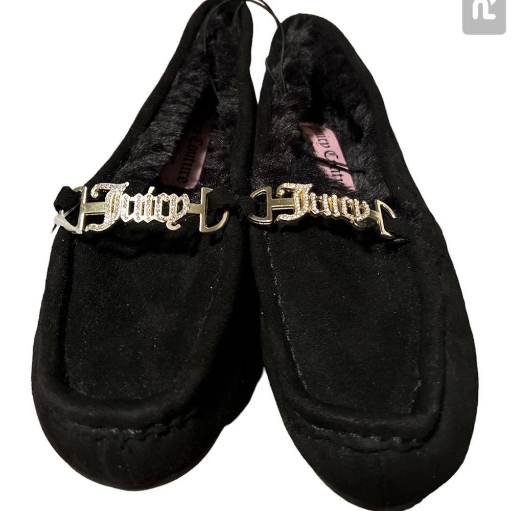 Juicy Couture Black Loafers with Gold Accents